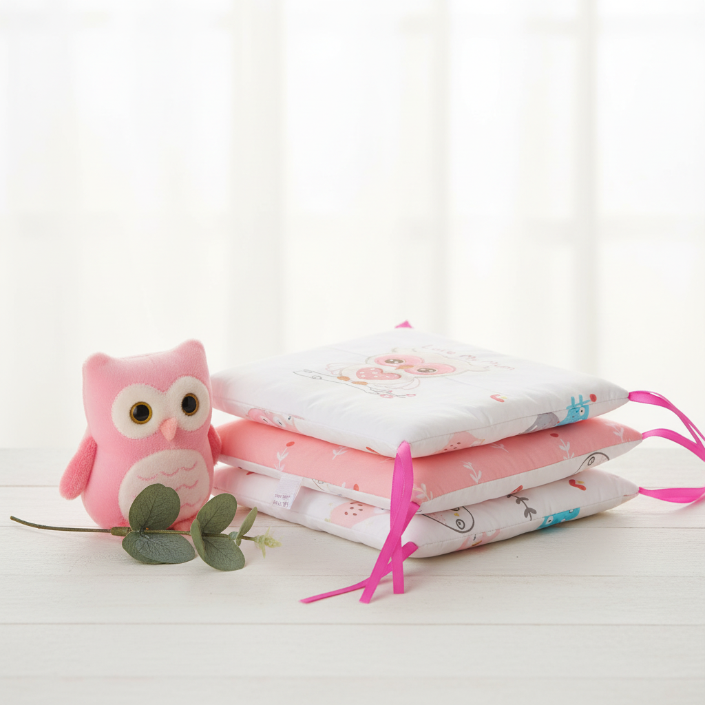 Tour de lit bébé rose avec motifs hiboux rose