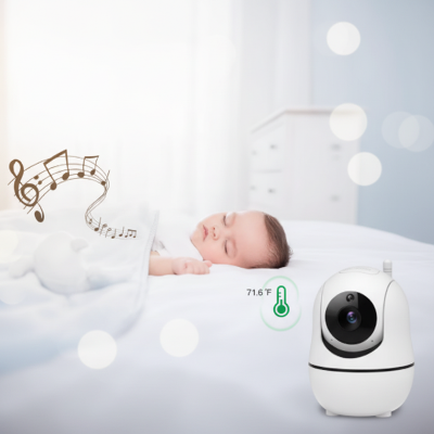 Bébé endormi avec camera bebe thermomètre vert température et notes de musique