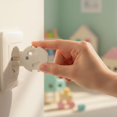 Cache pour prise main la retirant vue près chambre bébé