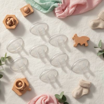 Cache pour prise tissus lin sol jouet bois chaussette bébé tissus rose vert menthe