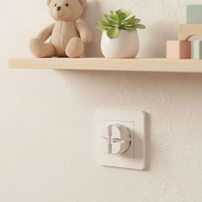 Cache prise bebe blanc tablette bois ourson plante cube bois