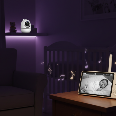 Cam  bebe moniteur ambiance nocturne note musique bébé dort douce lumière