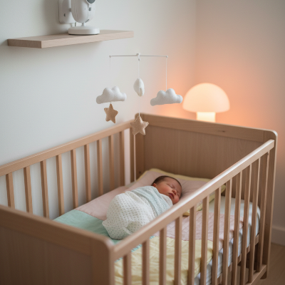 Cam bebe veillant  bébé dort berceau  lampe champignon mobile