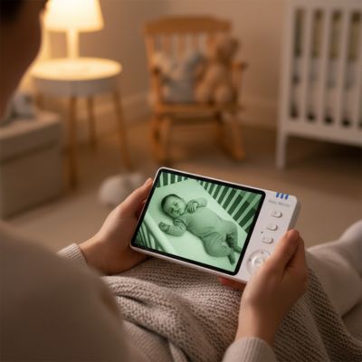 Camera bebe moniteur image bébé maman regarde assise chambre
