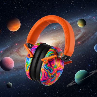 Casque anti-bruit enfant orange espace planète