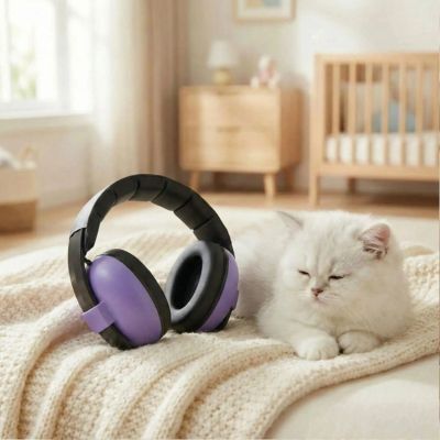 Casque anti bruit pour bebe violet chat
