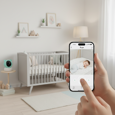 Contrôle PTZ depuis le téléphone baby moinitor chambre très éclairée