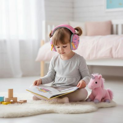 Fillette casque anti bruit bébé livre histoire
