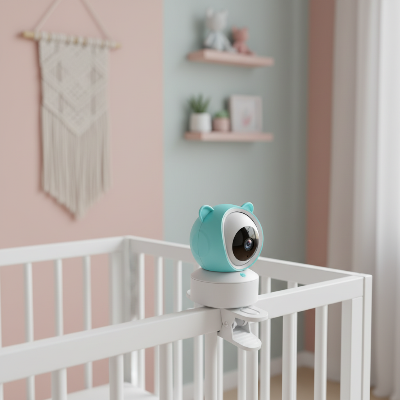 Fixation universelle barreaux étagères camera bebe bleue chambre enfant ambiance calme