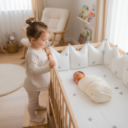 Grande sœur avec bébé tour de lit bebe