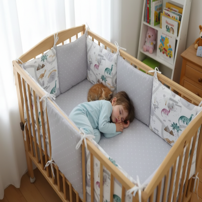 Jeune enfant dormant avec chaton tour de lit pour bebe