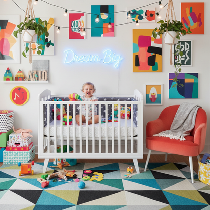 Tour de lit bebe chambre déco couleurs vives
