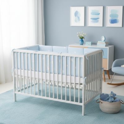Tour de lit bébé chambre  ton de bleu