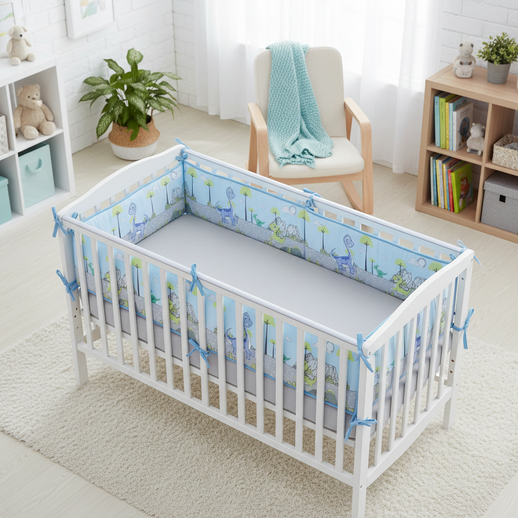 Tour de lit bebe dinosaure vert et bleu bassinette chambre enfant