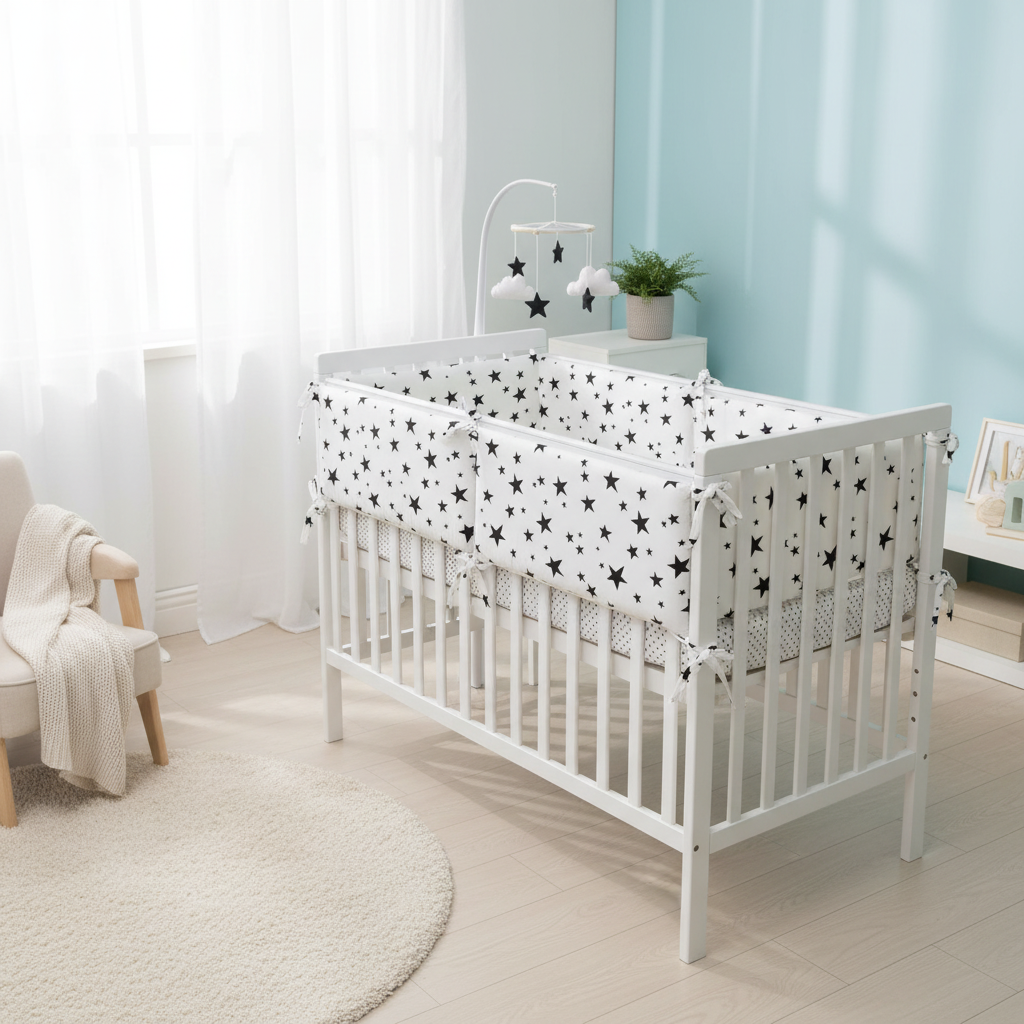 Tour de lit bebe motif étoiles noires  chambre lumineuse
