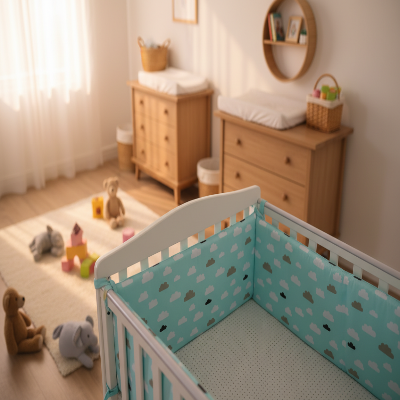 Tour de lit bebe nuages chambre chaleureuse  bois naturel