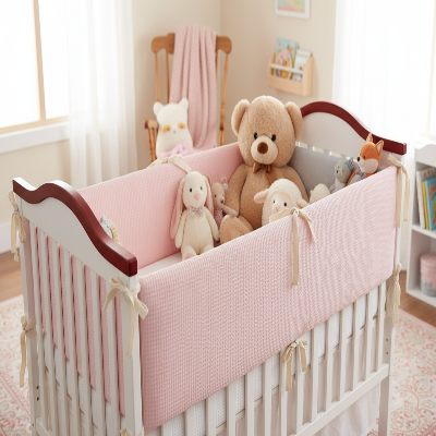 Tour de lit béb rose avec animaux et doudous