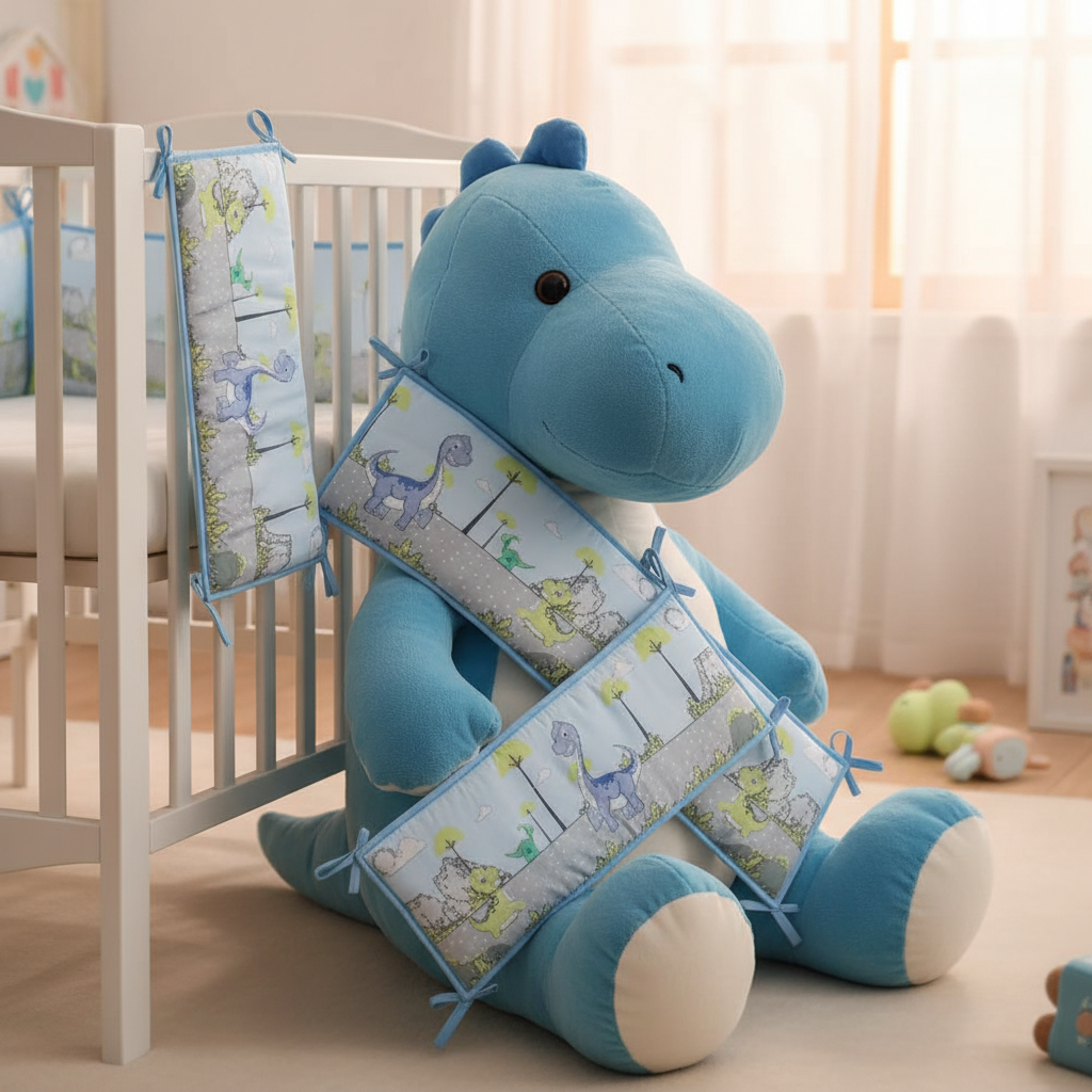 Tour de lit bebe sur peluche dinosaure chambre enfant