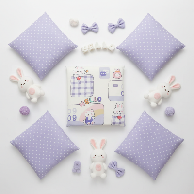 Tour de lit pour bebe lapins coussins mauve à pois décorations