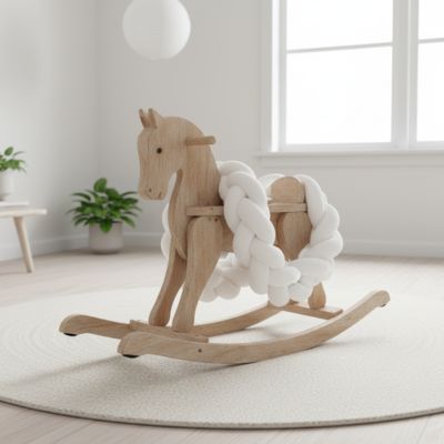 Tour de lit tresse blanc cheval de bois bascule