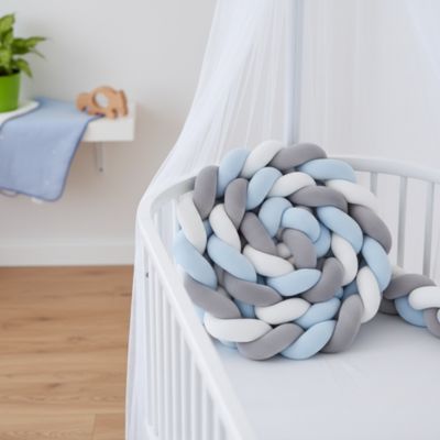 Tresse de lit bébé bleu gris blanc lit enfant