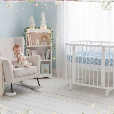 Tresse de lit bébé bleue coin lecture chaise bascule bébé
