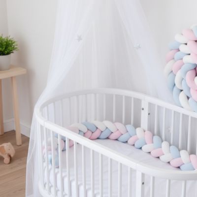 Tresse de lit bébé rose bleu blanc lit ciel de lit