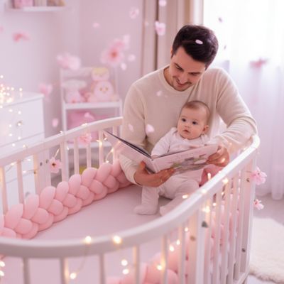Tresse de lit bébé rose cerisier fleur guirlandes féeriques papa histoire