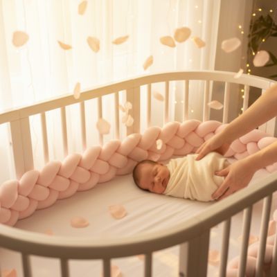 Tresse de lit bébé rose maman cajole bébé chambre