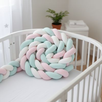 Tresse de lit bébé rose vert menthe blanc lit chambre