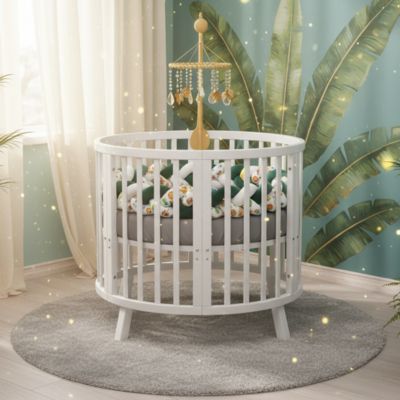 Tresse de lit bebe vert blanc lit rond blanc plantes vertes