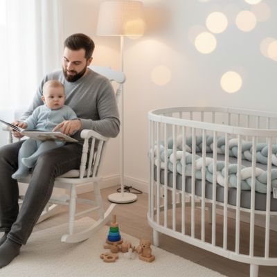 Tresse de lit fleur blanche a côté papa berce lis histoire-bébé