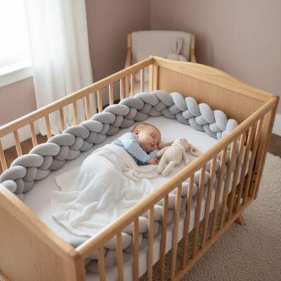 Tresse de lit grise bébé dort dans lit