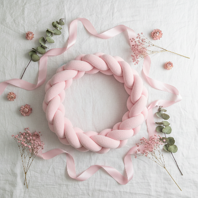 Tresse de lit rose au sol decoration meme teinte