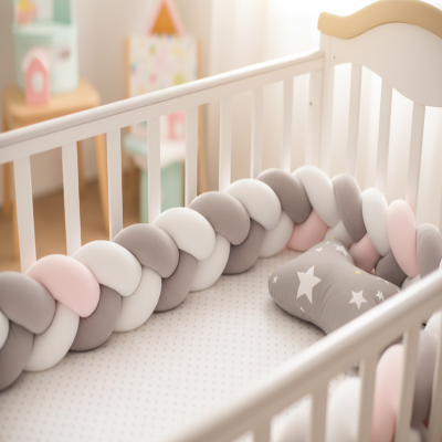 Tresse de lit rose et blanche dans un lit en bois blanc