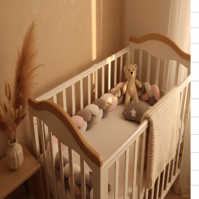 Tresse de lit rose grise blanche avec décoration chaleureuse ours peluche