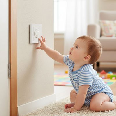 cache prise bébé curieux touchant tapis jeux