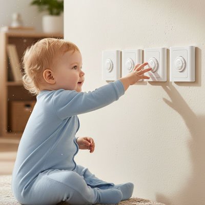 cache prise bébé pyjama bleu les touche