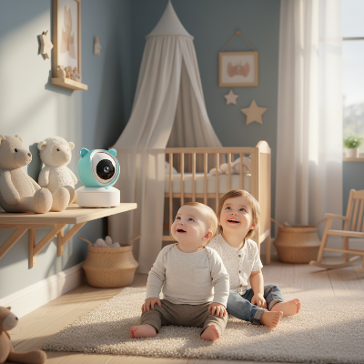 camera bebe bleue turquoise tablette bois oursons bébés rient tapis sol belle chambre
