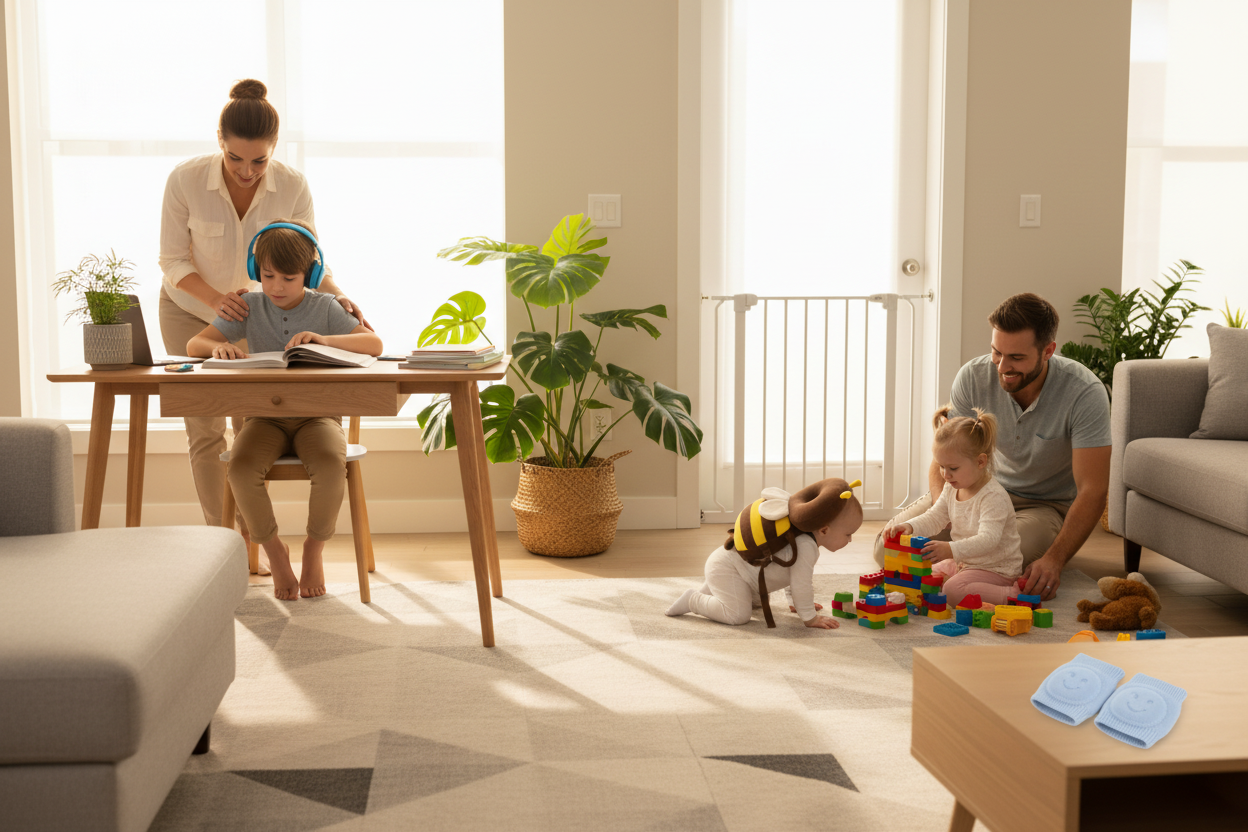 Famille avec coussin abeille conforme et centre vide