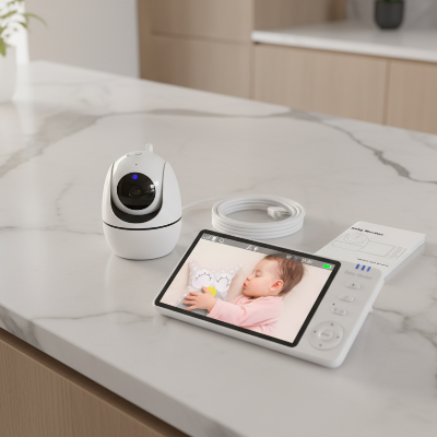 Cam bebe moniteur inclus 2 fil USB  comptoir cuisine marbre blanc